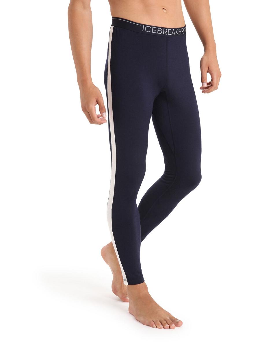 Midnight Navy / Snow Men's Icebreaker Merino 200 Sonebula Thermal Leggings Base Layers | USA 1365EBCX